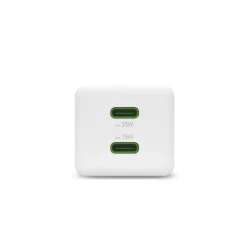 Schnellladegerät + Kabel, 2x USB-C, PD/QC, Mini-Ladegerät, 35W, 1 m, Weiß