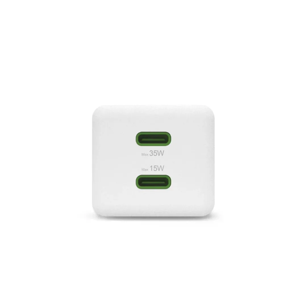 Schnellladegerät + Kabel, 2x USB-C, PD/QC, Mini-Ladegerät, 35W, 1 m, Weiß