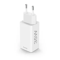 Schnellladegerät + Kabel, 2x USB-C, PD/QC, Mini-Ladegerät, 35W, 1 m, Weiß
