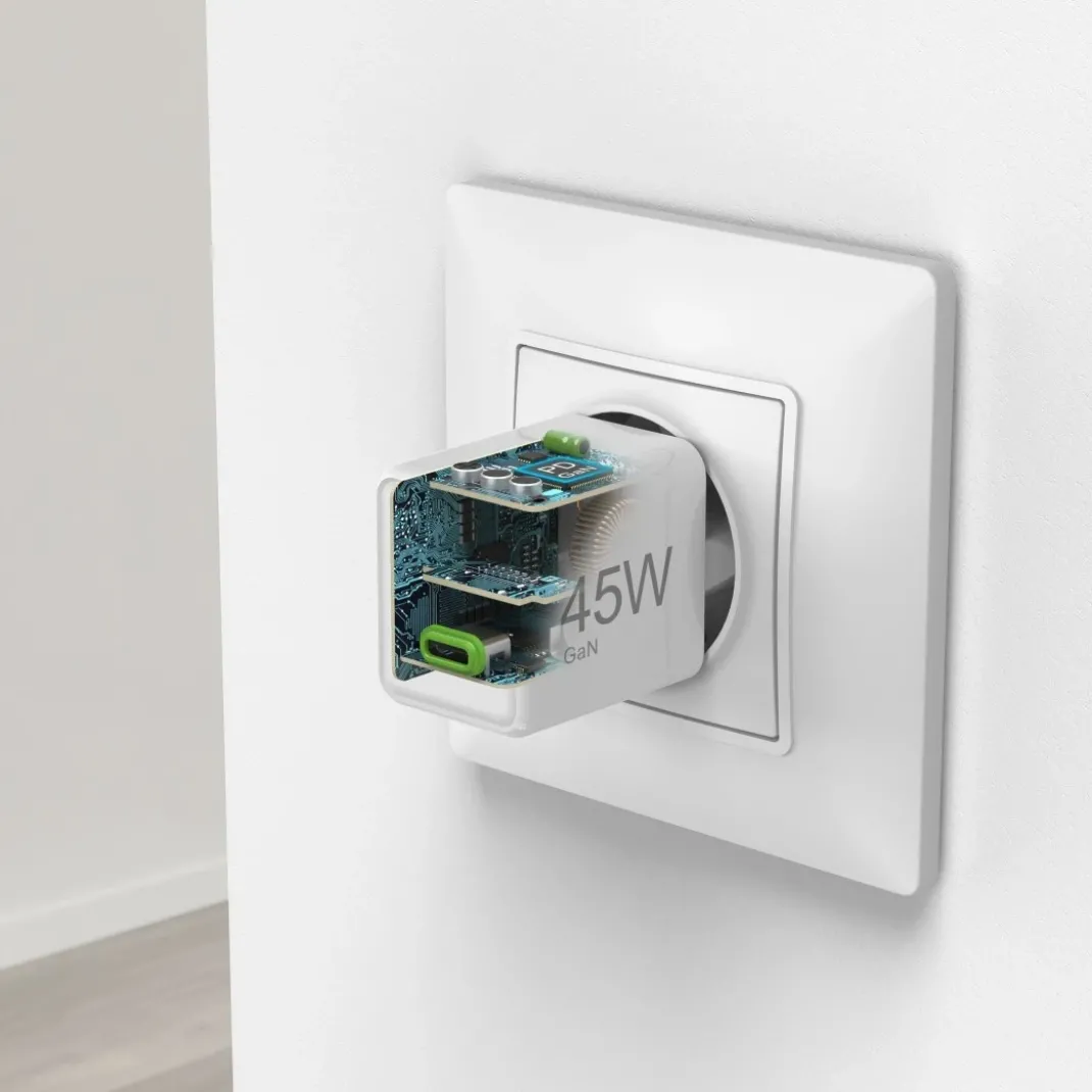Schnellladegerät, GaN, USB-C, Super-Mini-Charger, PD, 45 W, Weiß