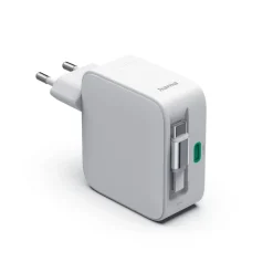 Schnellladegerät, GaN, 2x USB-C, ausziehbares Ladekabel, PD, 65 W, Weiß