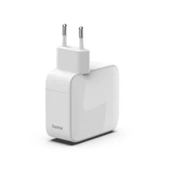 Schnellladegerät, GaN, 2x USB-C, ausziehbares Ladekabel, PD, 65 W, Weiß
