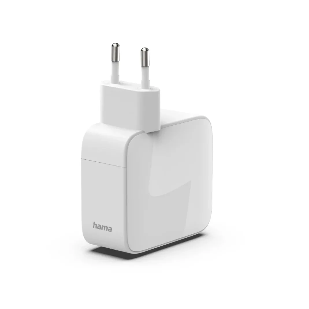 Schnellladegerät, GaN, 2x USB-C, ausziehbares Ladekabel, PD, 65 W, Weiß