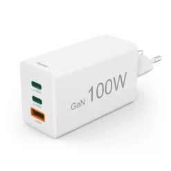 Schnellladegerät, GaN, 2x USB-C, 1x USB-A, Mini-Ladegerät, PD, 100 W, Weiß