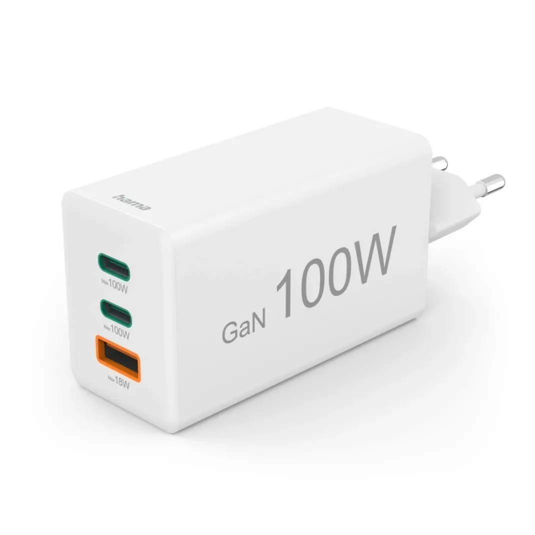 Schnellladegerät, GaN, 2x USB-C, 1x USB-A, Mini-Ladegerät, PD, 100 W, Weiß