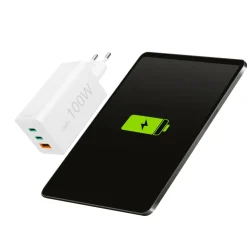 Schnellladegerät, GaN, 2x USB-C, 1x USB-A, Mini-Ladegerät, PD, 100 W, Weiß