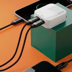 Schnellladegerät, GaN, 2x USB-C, faltbares Mini-Ladegerät, PD, 40 W, Weiß