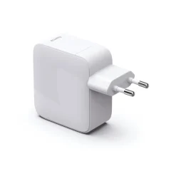 Schnellladegerät, GaN, 2x USB-C, ausziehbares Ladekabel, PD, 65 W, Weiß