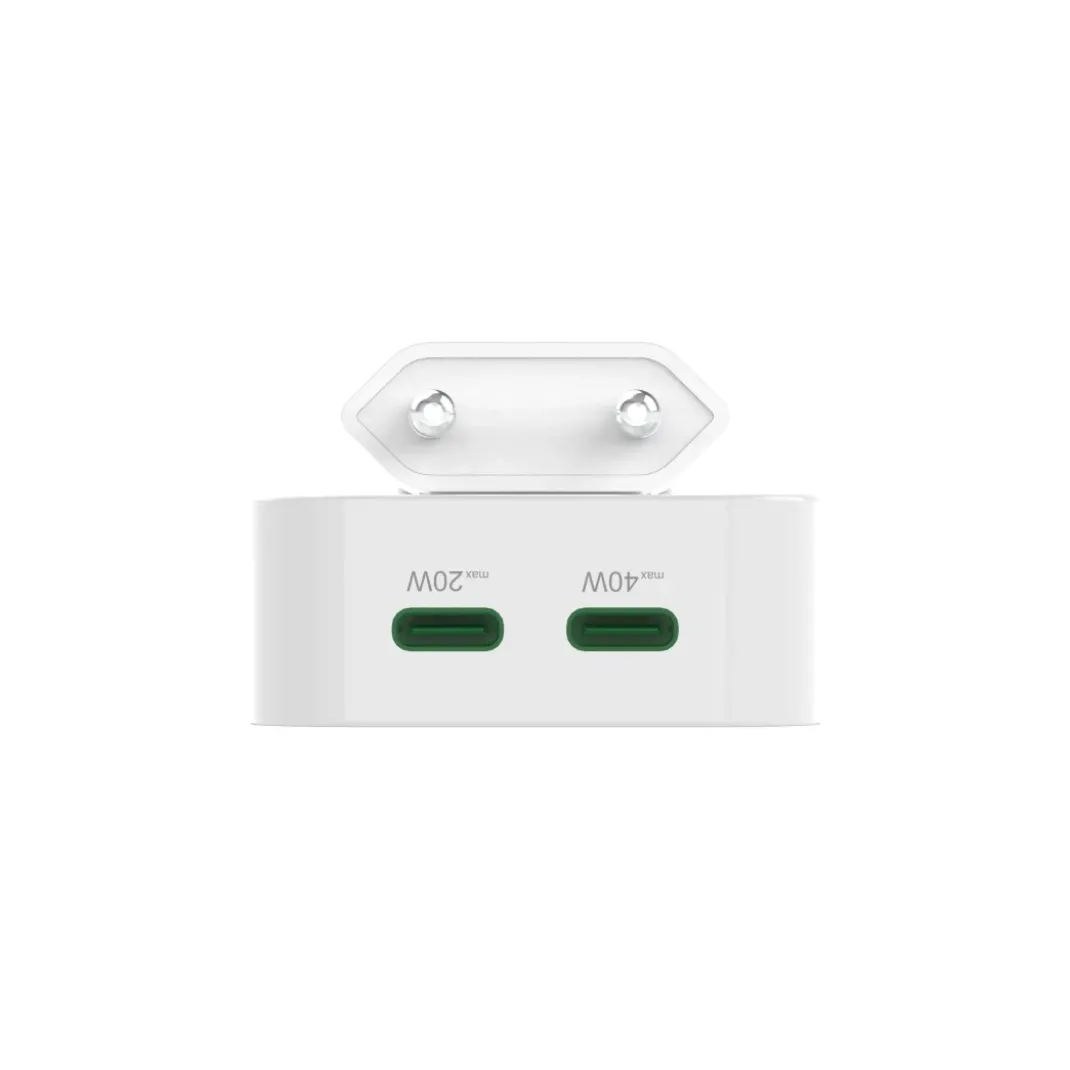 Schnellladegerät, GaN, 2x USB-C, faltbares Mini-Ladegerät, PD, 40 W, Weiß