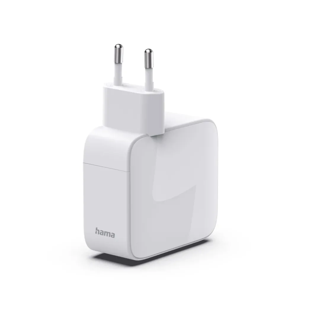 Schnellladegerät, GaN, 2x USB-C, ausziehbares Ladekabel, PD, 30 W, Weiß