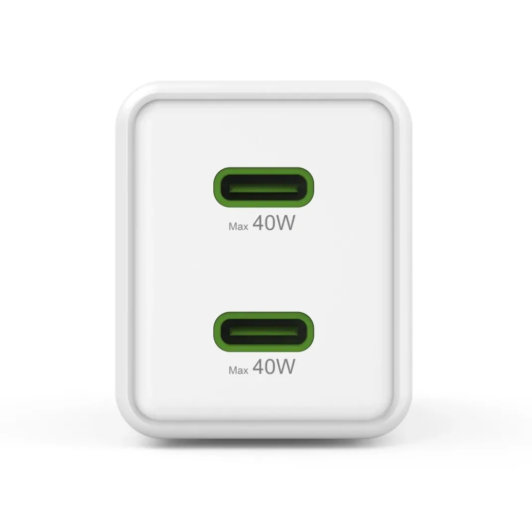 Schnellladegerät, GaN, 2x USB-C, Super-Mini-Ladegerät, PD, 40 W, Weiß