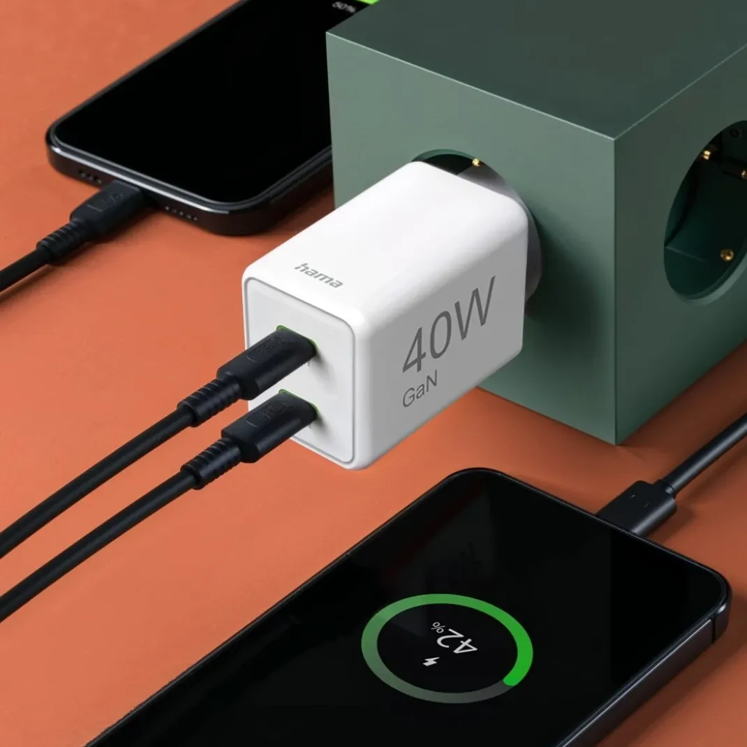 Schnellladegerät, GaN, 2x USB-C, Super-Mini-Ladegerät, PD, 40 W, Weiß