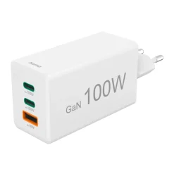 Schnellladegerät, GaN, 2x USB-C, 1x USB-A, Mini-Ladegerät, PD, 100 W, Weiß