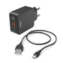 Schnellladegerät mit Ladekabel Micro-USB, 19,5 W, 1,5 m, Schwarz