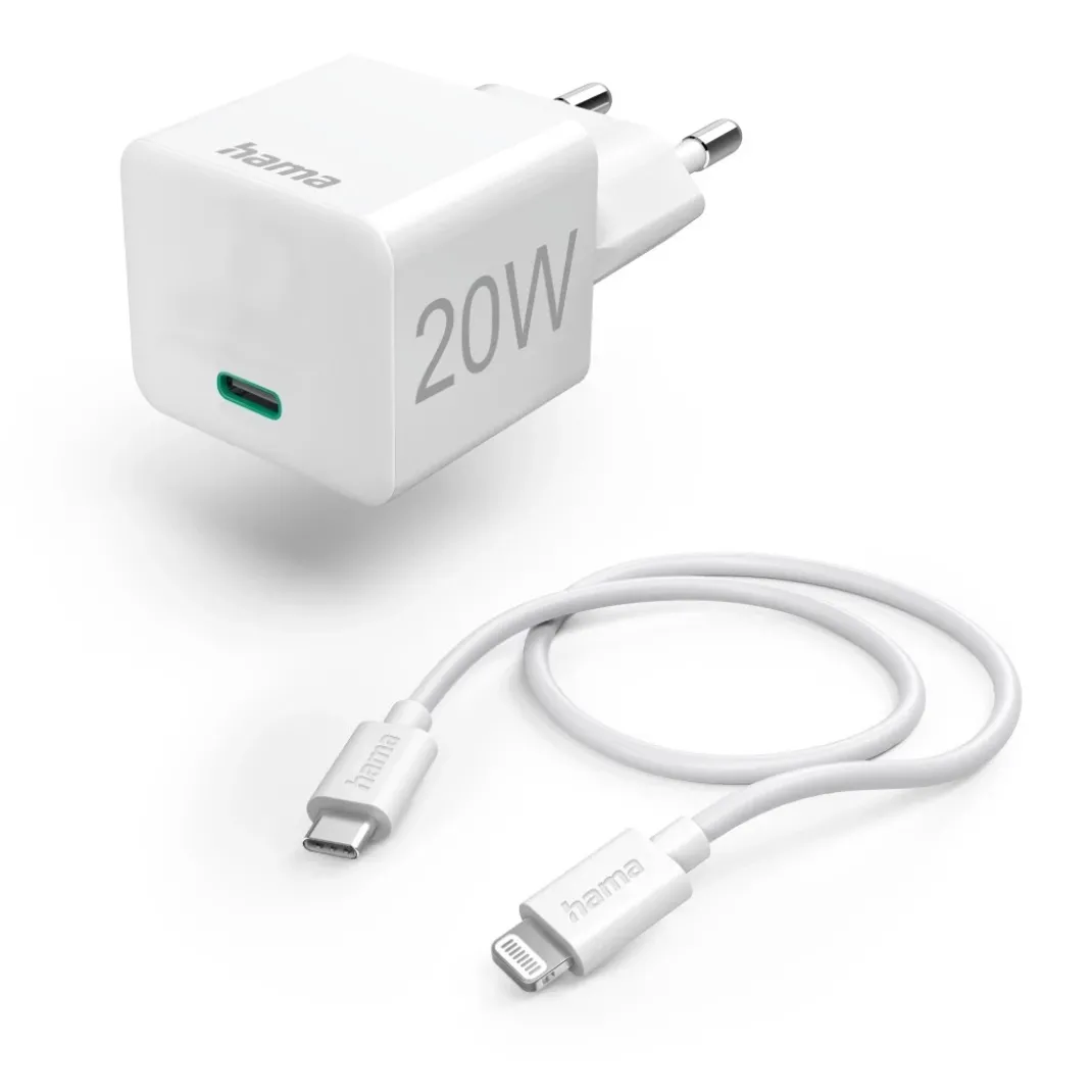 Schnellladegerät mit Ladekabel Lightning, Mini-Ladegerät, PD, 20W, 1m, Weiß