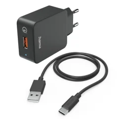 Schnellladegerät mit Ladekabel USB-C, 19,5 W, 1,5 m, Schwarz