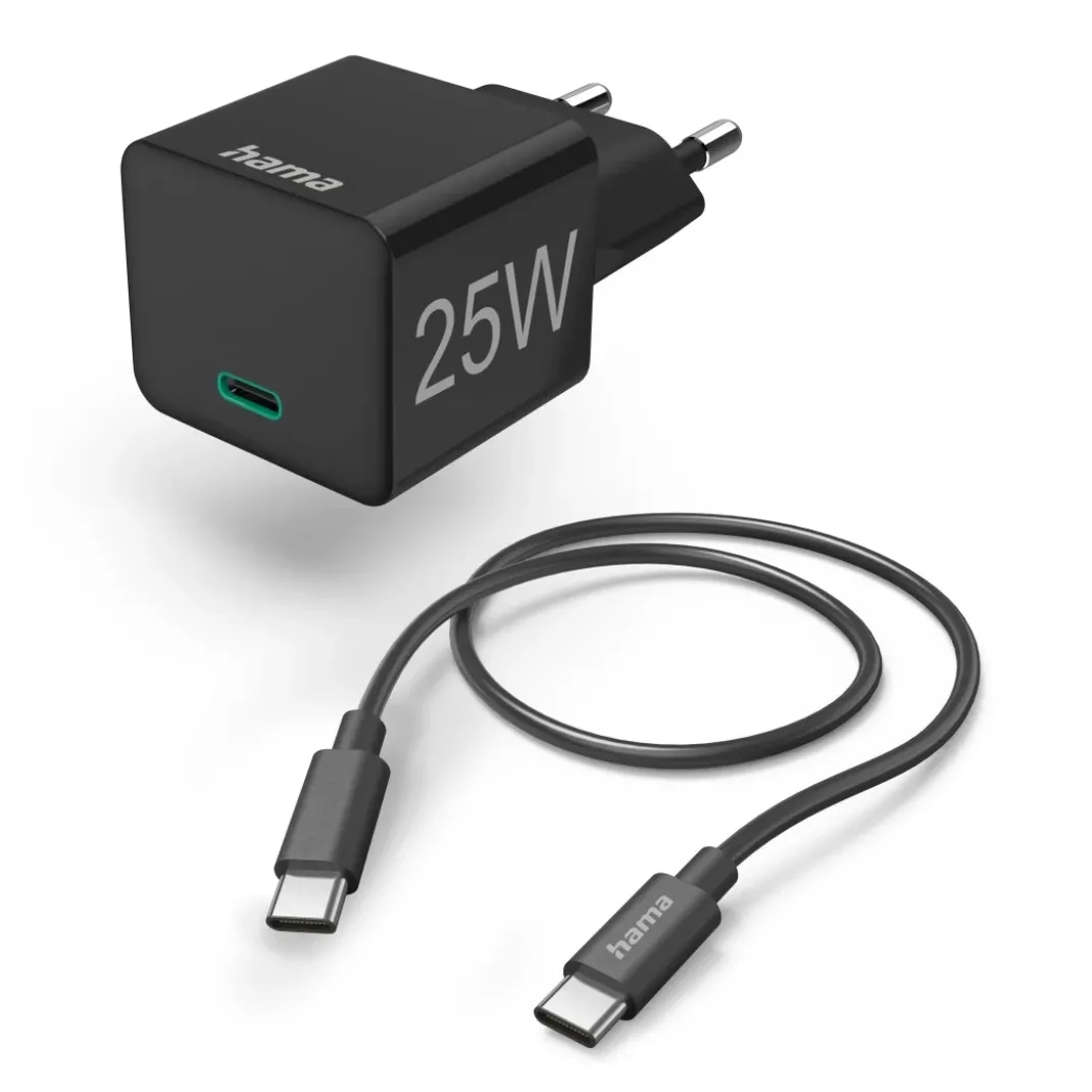 Schnellladegerät mit Ladekabel USB-C, Mini-Ladegerät, PD, 25W, 1 m, Schwarz