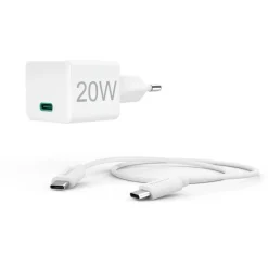 Schnellladegerät mit Ladekabel USB-C, Mini-Ladegerät, PD, 20 W, 1 m, Weiß