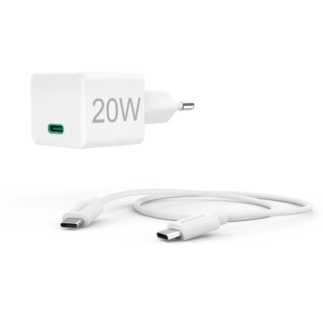 Schnellladegerät mit Ladekabel USB-C, Mini-Ladegerät, PD, 20 W, 1 m, Weiß