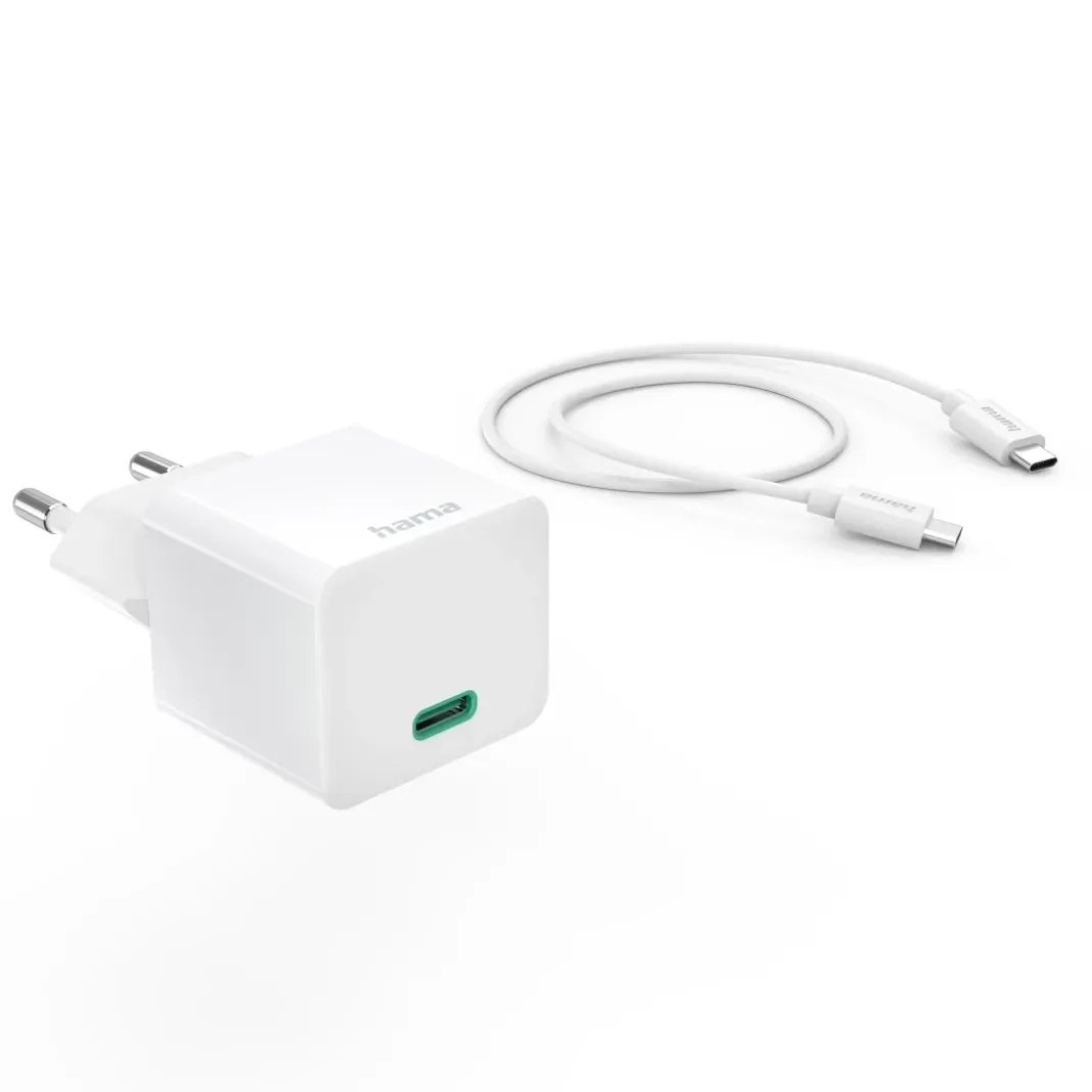 Schnellladegerät mit Ladekabel USB-C, Mini-Ladegerät, PD, 20 W, 1 m, Weiß