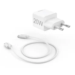 Schnellladegerät mit Ladekabel USB-C, Mini-Ladegerät, PD, 20 W, 1 m, Weiß