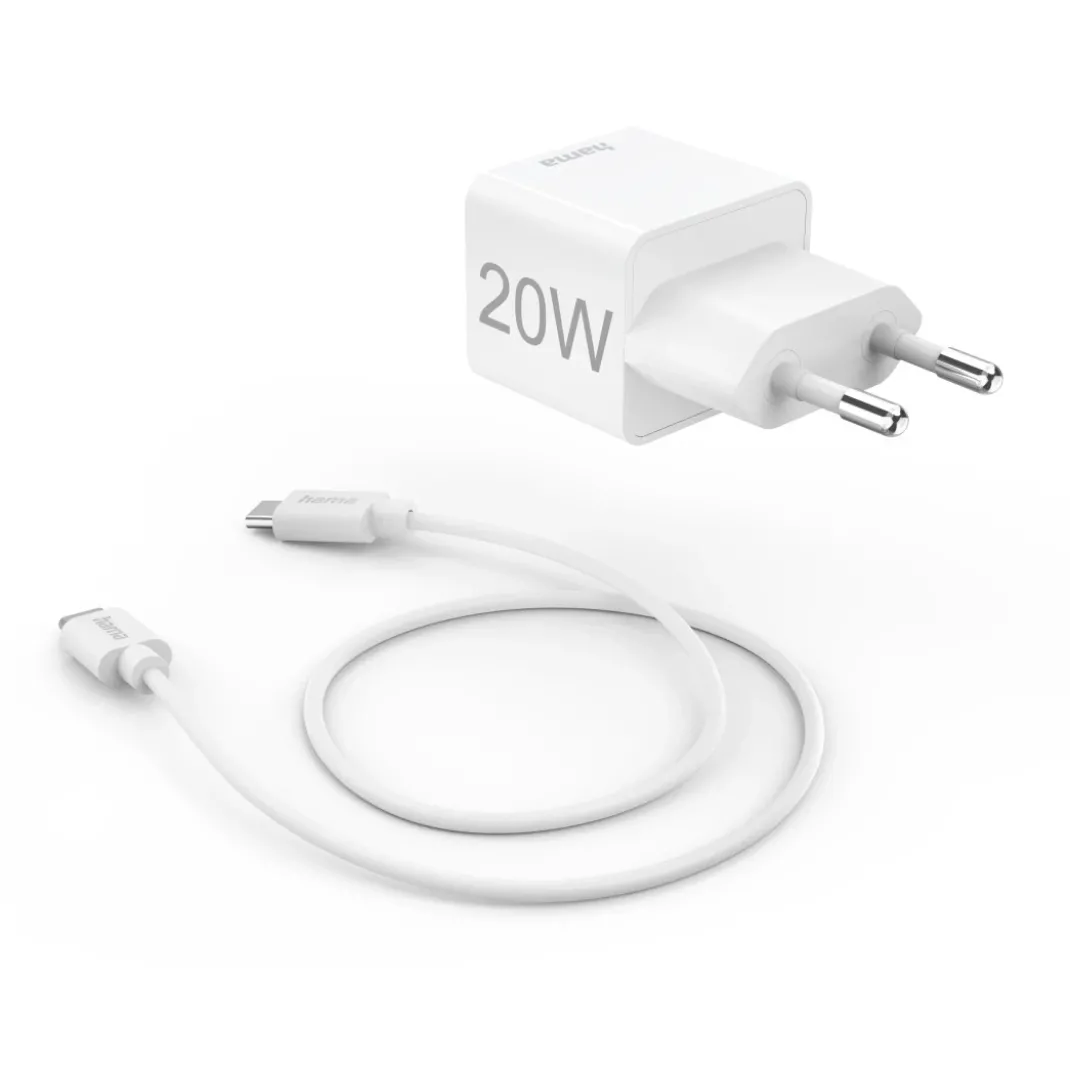 Schnellladegerät mit Ladekabel USB-C, Mini-Ladegerät, PD, 20 W, 1 m, Weiß