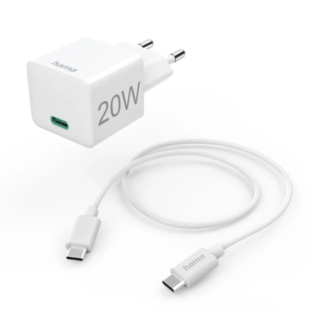 Schnellladegerät mit Ladekabel USB-C, Mini-Ladegerät, PD, 20 W, 1 m, Weiß