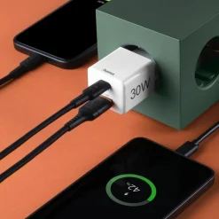 Schnellladegerät, USB-C, PD/Qualcomm®/GaN, Mini-Ladegerät, 30 W, Weiß