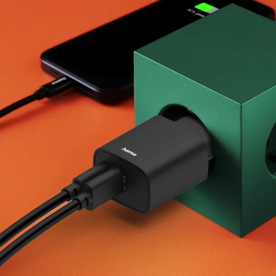 Schnellladegerät, 1x USB-A, 1x USB-C, PD, 30 W, Schwarz