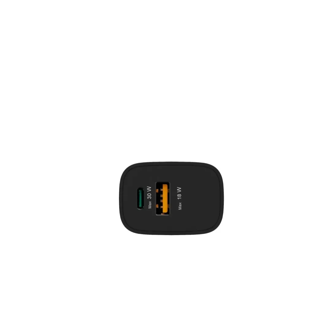 Schnellladegerät, 1x USB-A, 1x USB-C, PD, 30 W, Schwarz