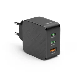 Schnellladegerät, 2x USB-C PD, 1x USB-A QC, 65 W, Schwarz