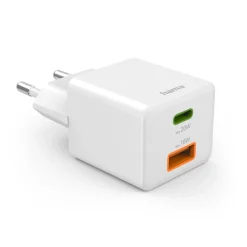 Schnellladegerät, 1x USB-C, 1x USB-A, Mini-Ladegerät, PD, 20 W, Weiß