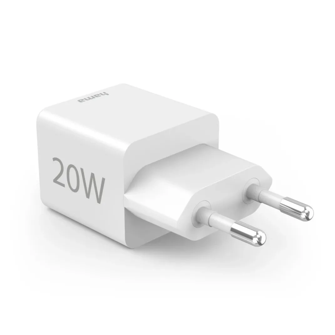 Schnellladegerät, 1x USB-C, 1x USB-A, Mini-Ladegerät, PD, 20 W, Weiß