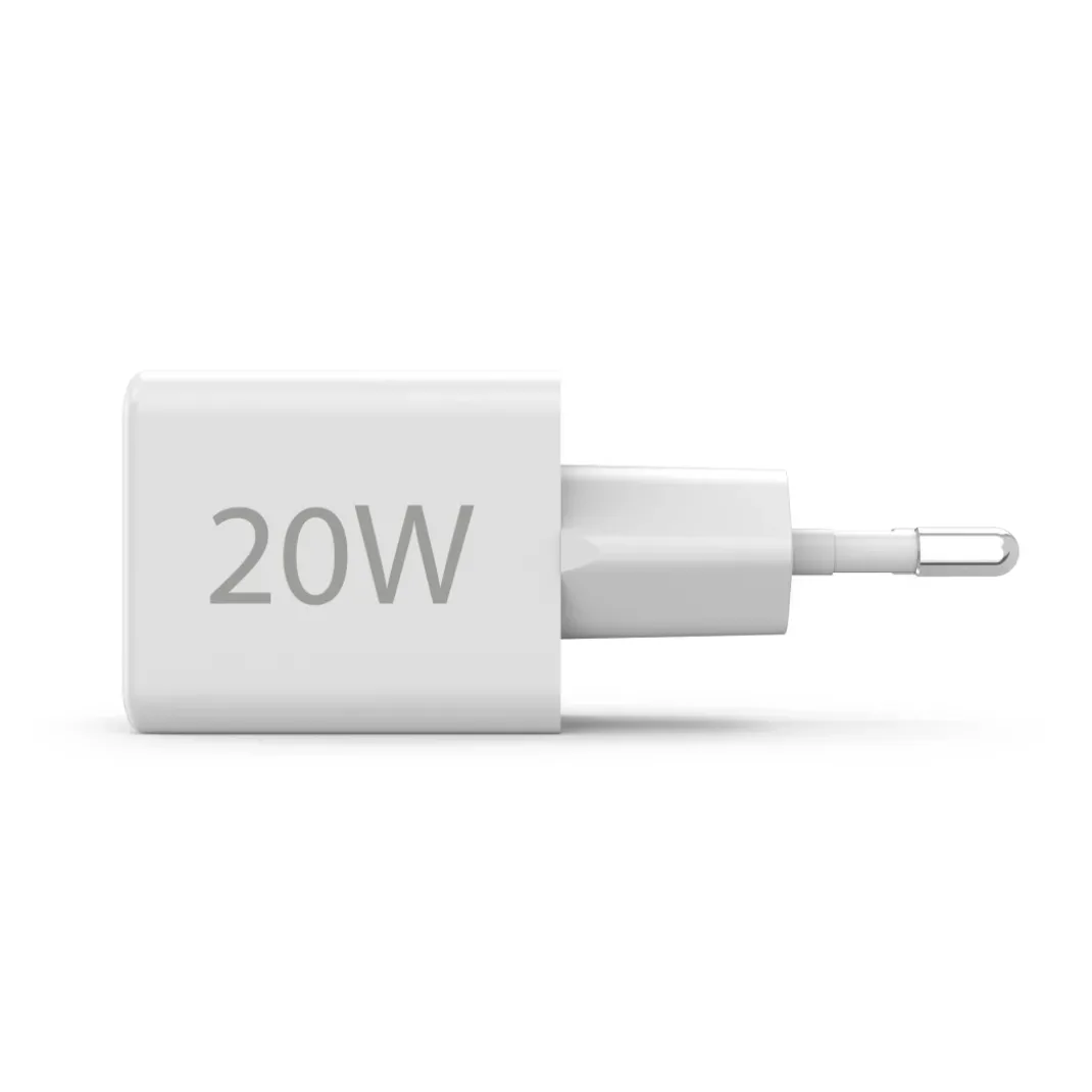 Schnellladegerät, 1x USB-C, 1x USB-A, Mini-Ladegerät, PD, 20 W, Weiß