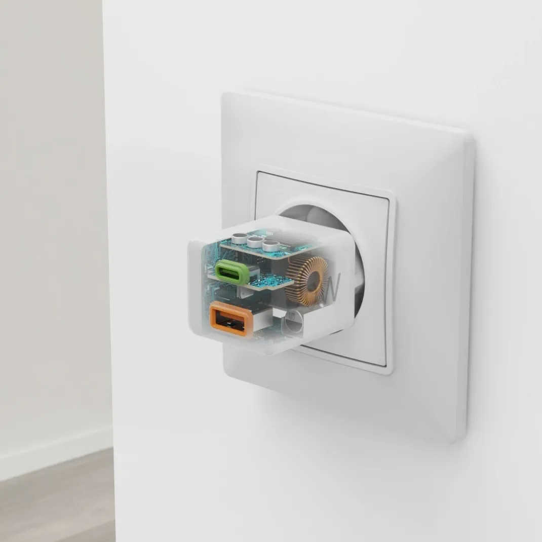 Schnellladegerät, 1x USB-C, 1x USB-A, Mini-Ladegerät, PD, 20 W, Weiß