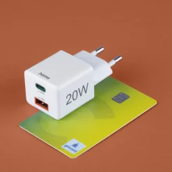 Schnellladegerät, 1x USB-C, 1x USB-A, Mini-Ladegerät, PD, 20 W, Weiß