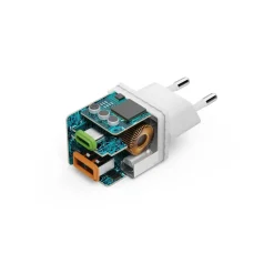Schnellladegerät, 1x USB-C, 1x USB-A, Mini-Ladegerät, PD, 20 W, Weiß