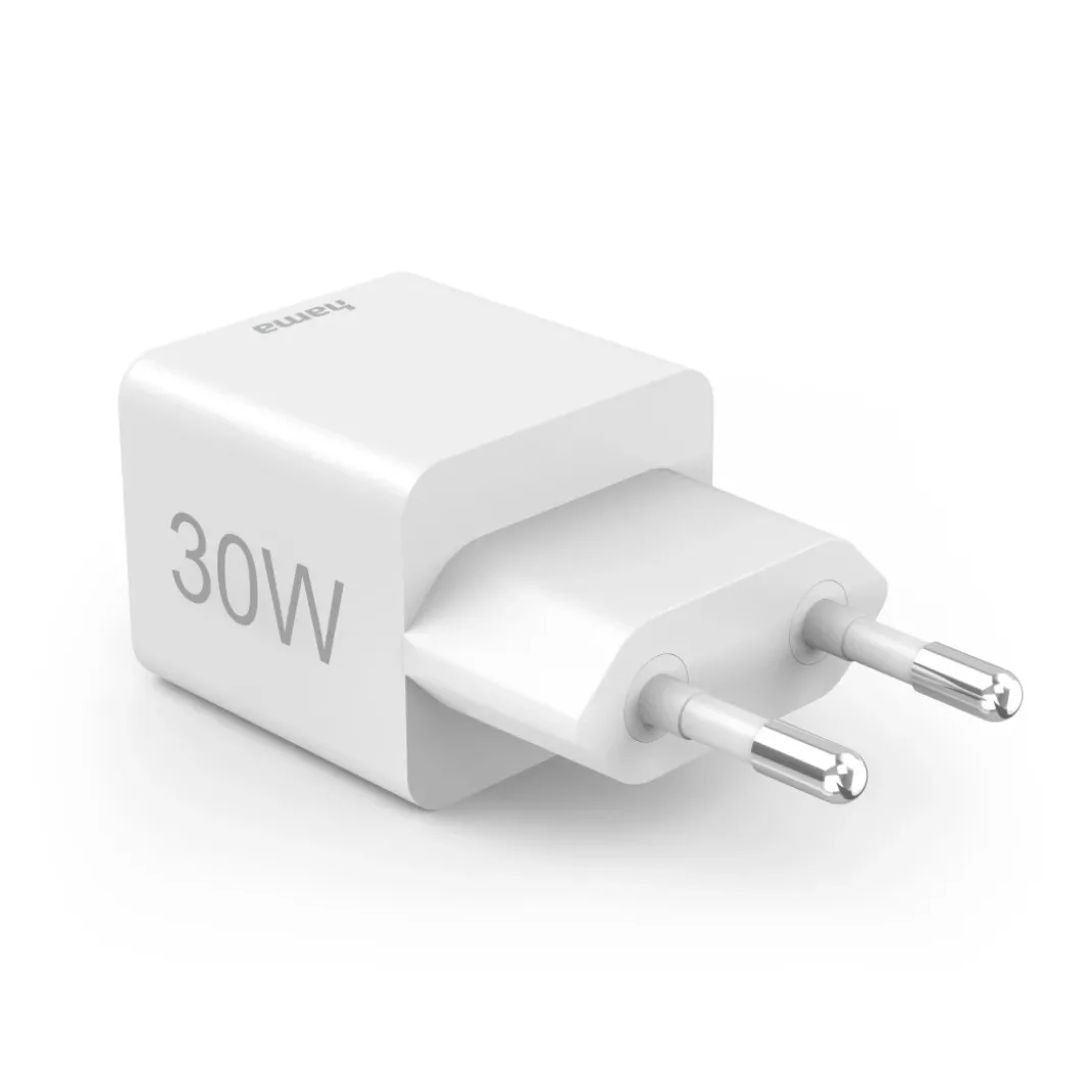 Schnellladegerät, 1x USB-C, 1x USB-A, Mini-Ladegerät, PD, 30 W, Weiß