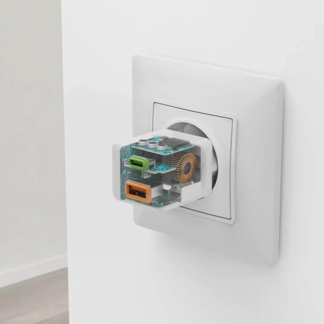Schnellladegerät, 1x USB-C, 1x USB-A, Mini-Ladegerät, PD, 30 W, Weiß