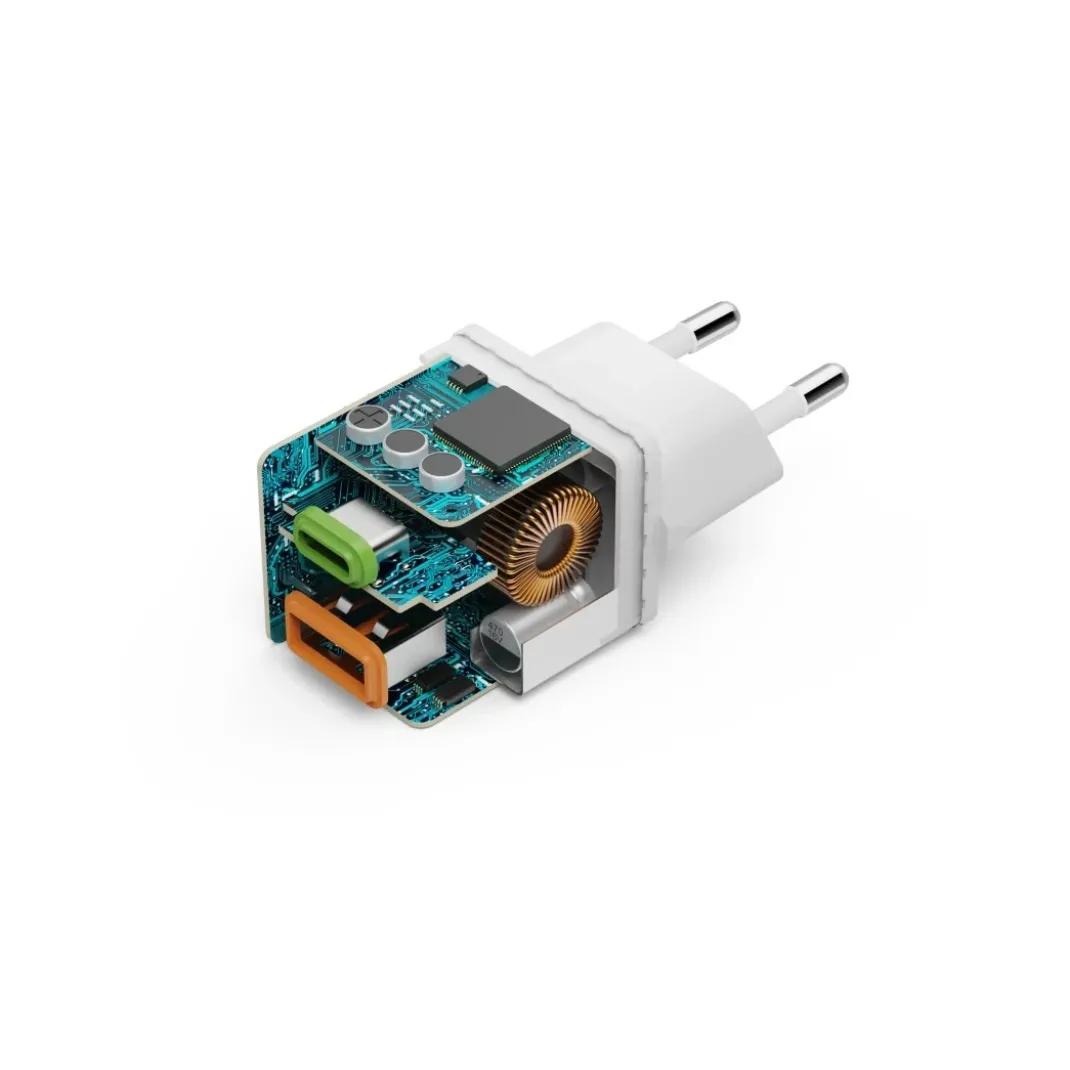 Schnellladegerät, 1x USB-C, 1x USB-A, Mini-Ladegerät, PD, 30 W, Weiß
