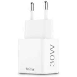Schnellladegerät, 1x USB-C, 1x USB-A, Mini-Ladegerät, PD, 30 W, Weiß