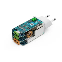 Schnellladegerät, 2x USB-C, 1x USB-A, Mini-Ladegerät, PD, 65 W, Weiß