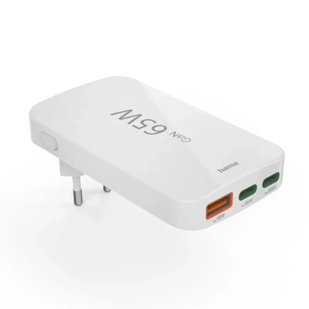 Schnellladegerät, 2x USB-C, 1x USB-A, flaches Mini-Ladegerät, PD, 65 W, WS