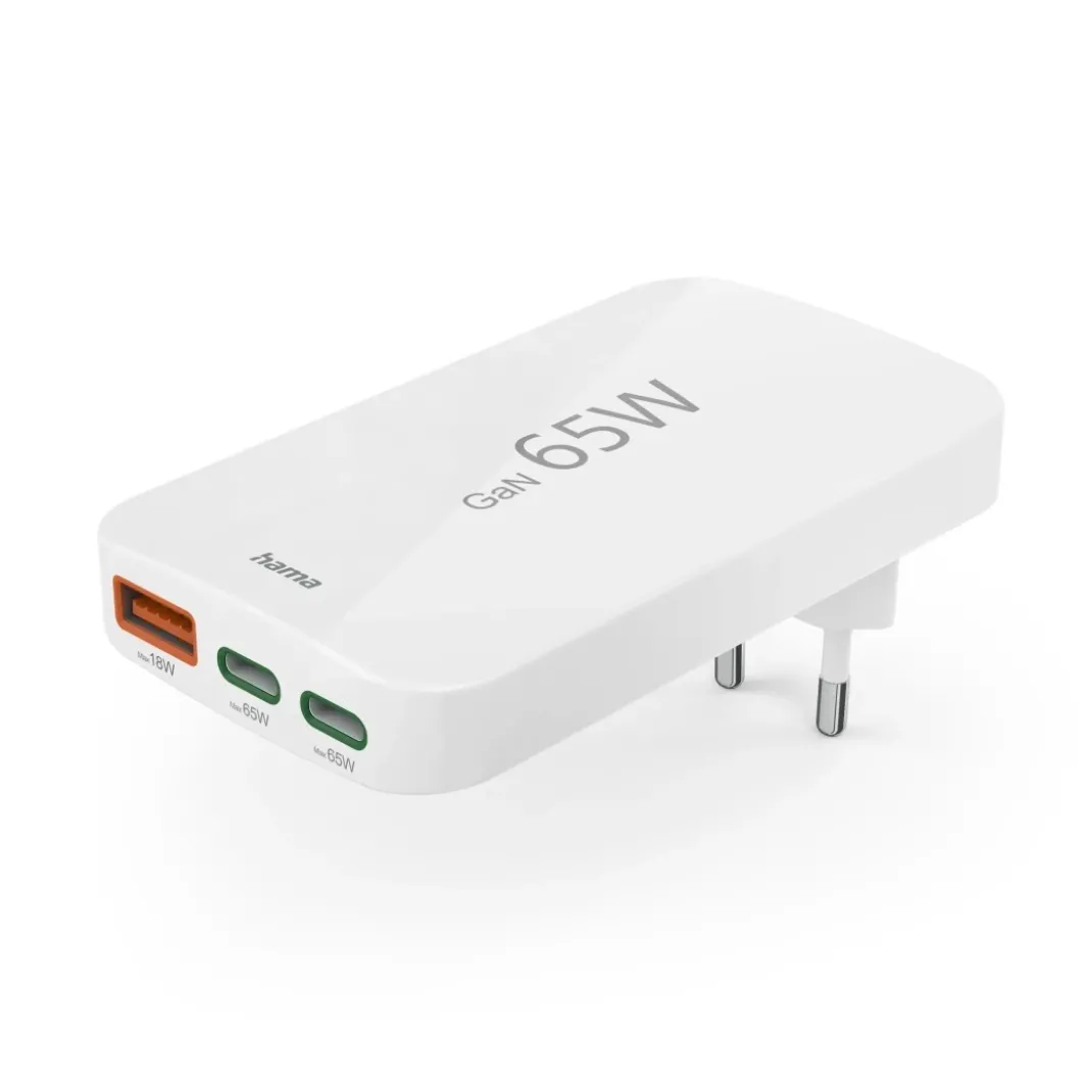 Schnellladegerät, 2x USB-C, 1x USB-A, flaches Mini-Ladegerät, PD, 65 W, WS