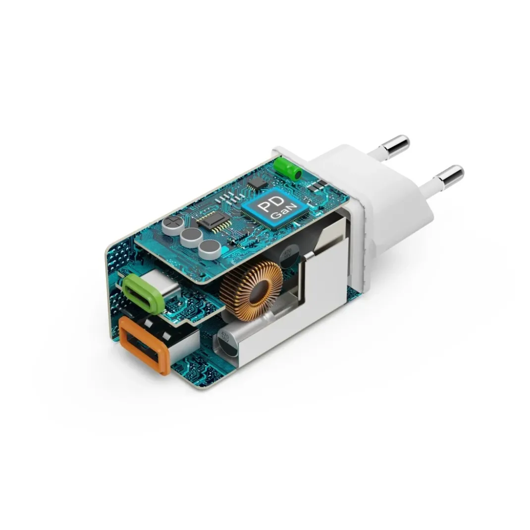 Schnellladegerät, 1x USB-C, 1x USB-A, Mini-Ladegerät, PD, 45 W, Weiß