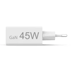 Schnellladegerät, 1x USB-C, 1x USB-A, Mini-Ladegerät, PD, 45 W, Weiß