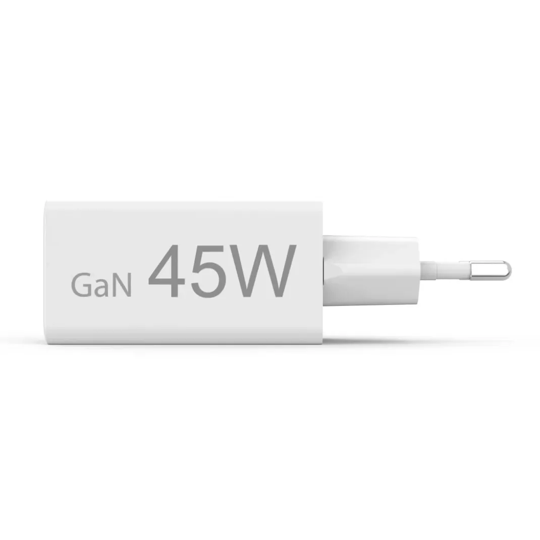 Schnellladegerät, 1x USB-C, 1x USB-A, Mini-Ladegerät, PD, 45 W, Weiß