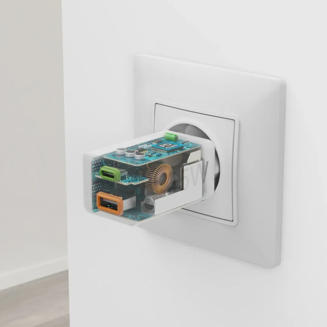 Schnellladegerät, 1x USB-C, 1x USB-A, Mini-Ladegerät, PD, 45 W, Weiß