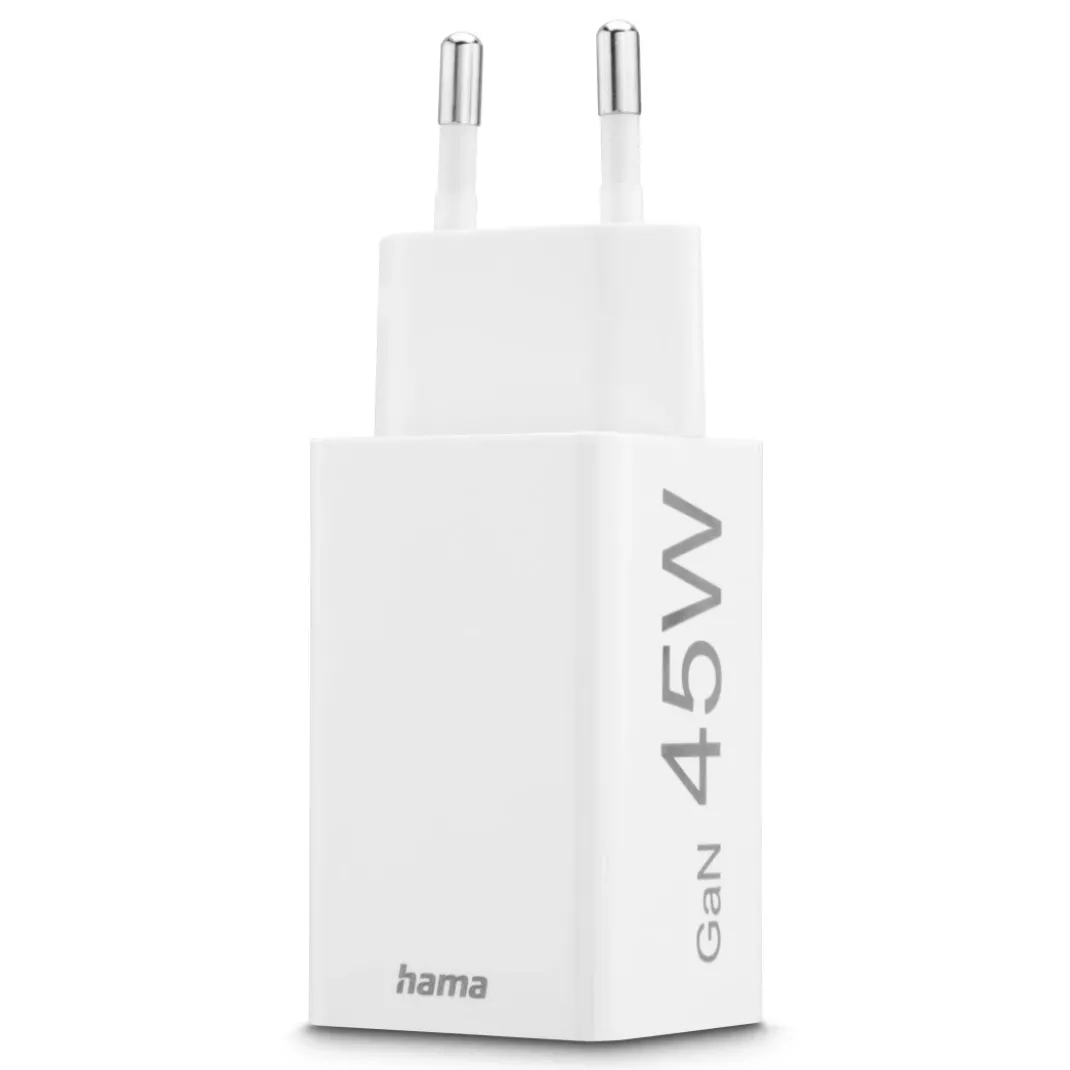 Schnellladegerät, 1x USB-C, 1x USB-A, Mini-Ladegerät, PD, 45 W, Weiß