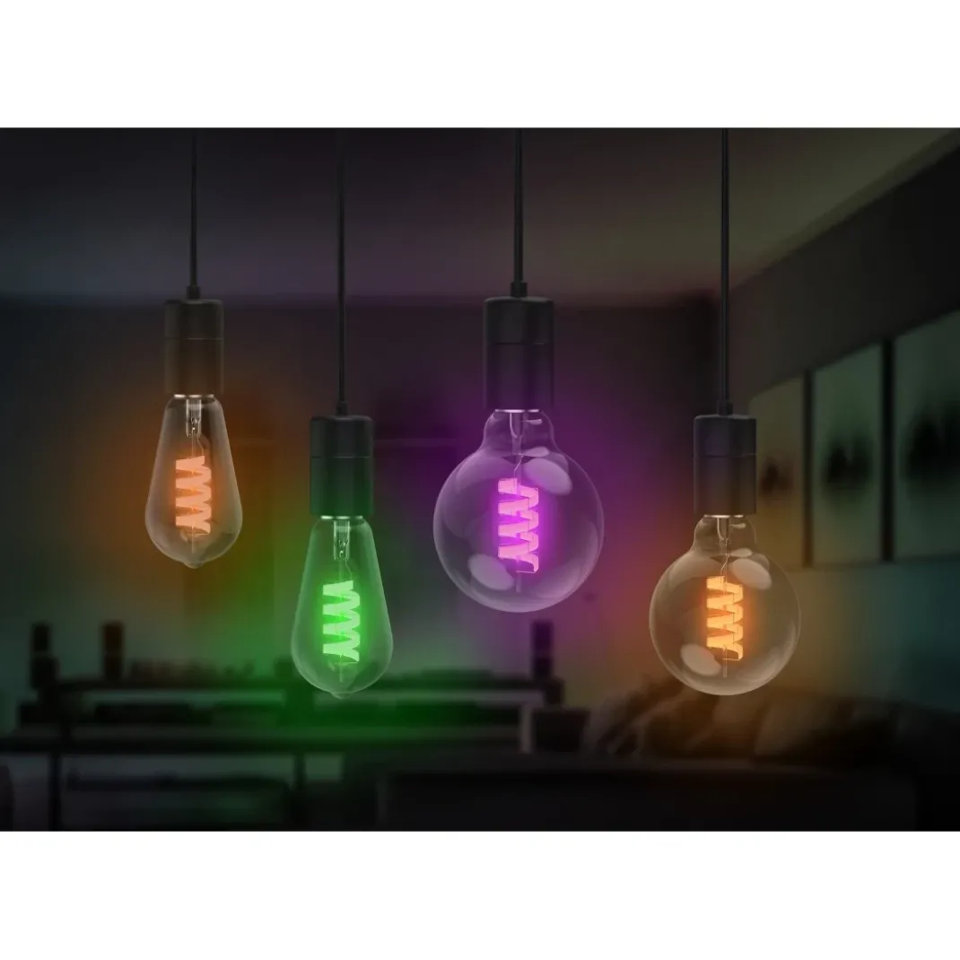 Smarte Lampe E27, LED, Matter, Filament Globe G95, RGBW, dimmbar, mit App